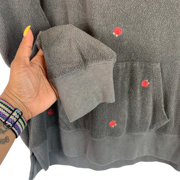 🟣 VICTORIA SECRET PINK Size Large Grey Kangaroo Pocket Hoodie Rose Sweatshirt - Picture 3 of 7